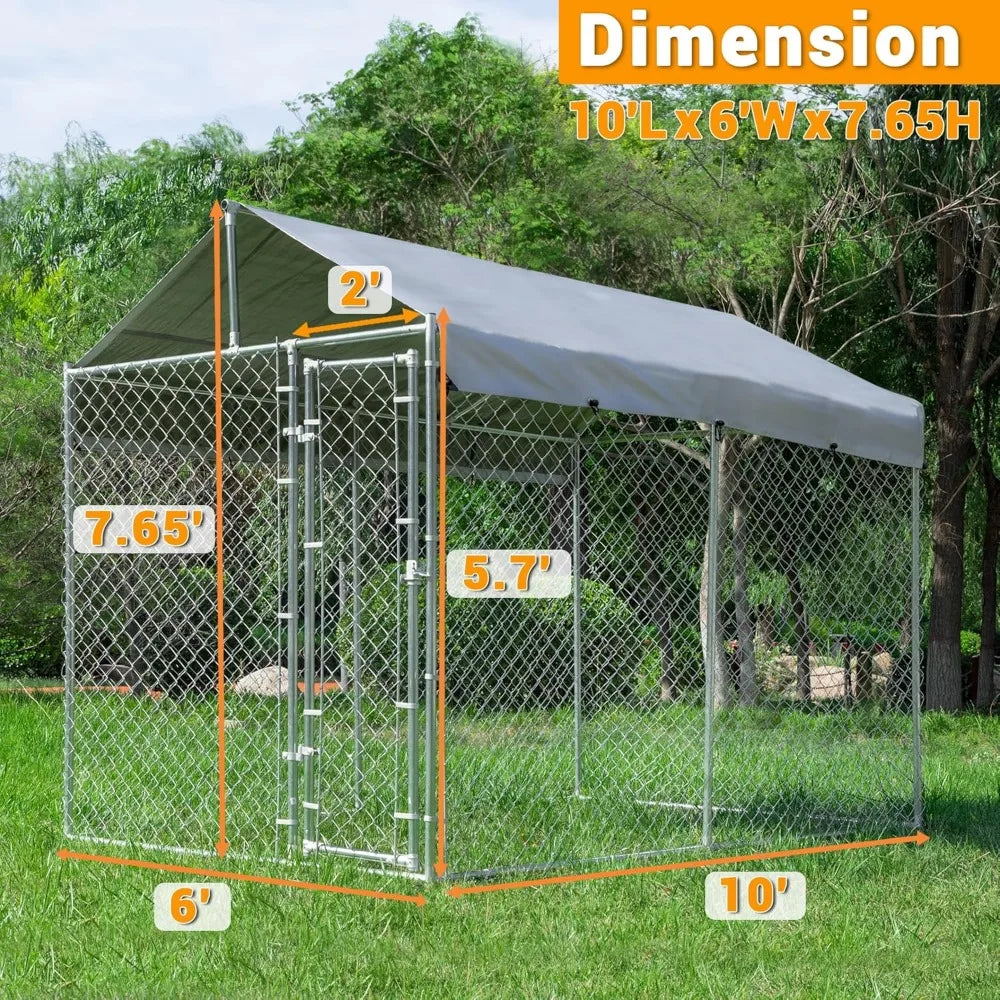 Very /Outdoor Dog Kennel Large With Roof, Dog Run Enclosure, Large Outside Heavy Duty Dog Pens House Pet Playpen With Galvanized