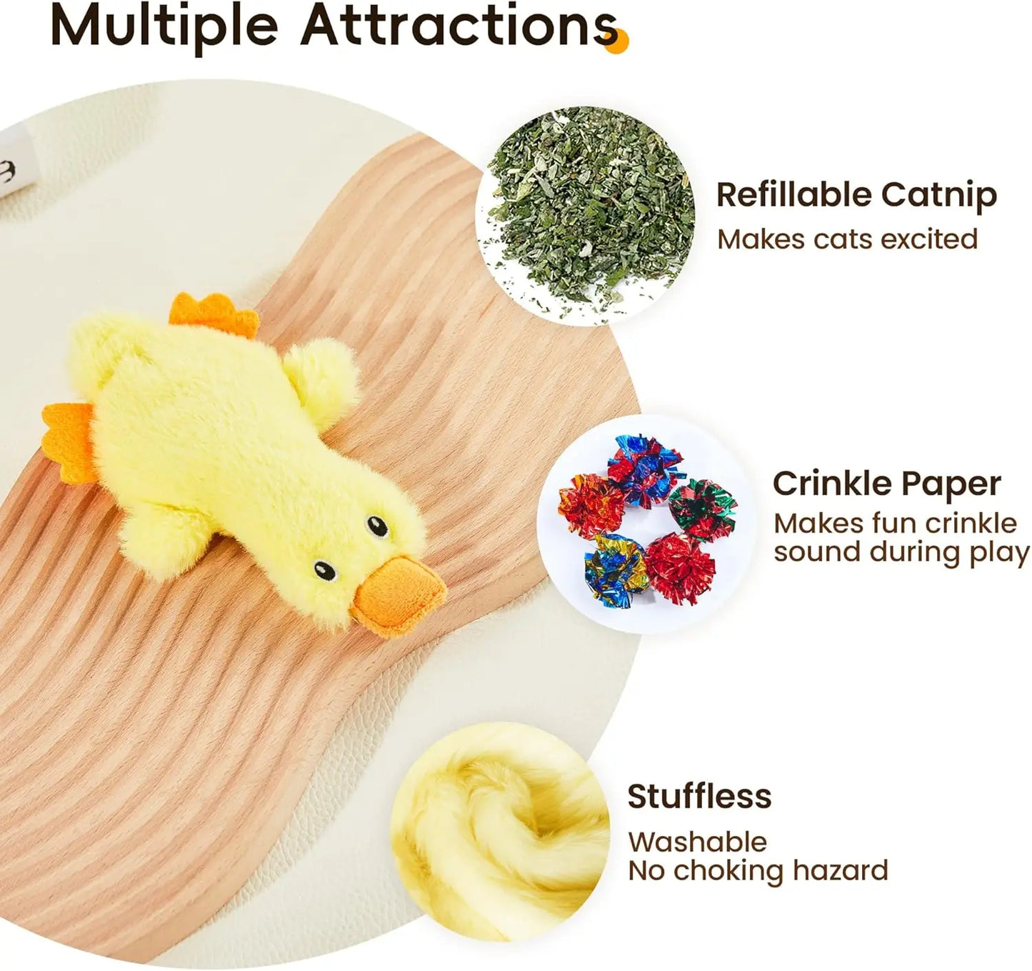 Cat Toys Catnip Crinkly Sound 2 Pcs, Mess-Free Stuffless Kitten Toy, Durable Feline Bite Interactive Kicker Toys for Ca