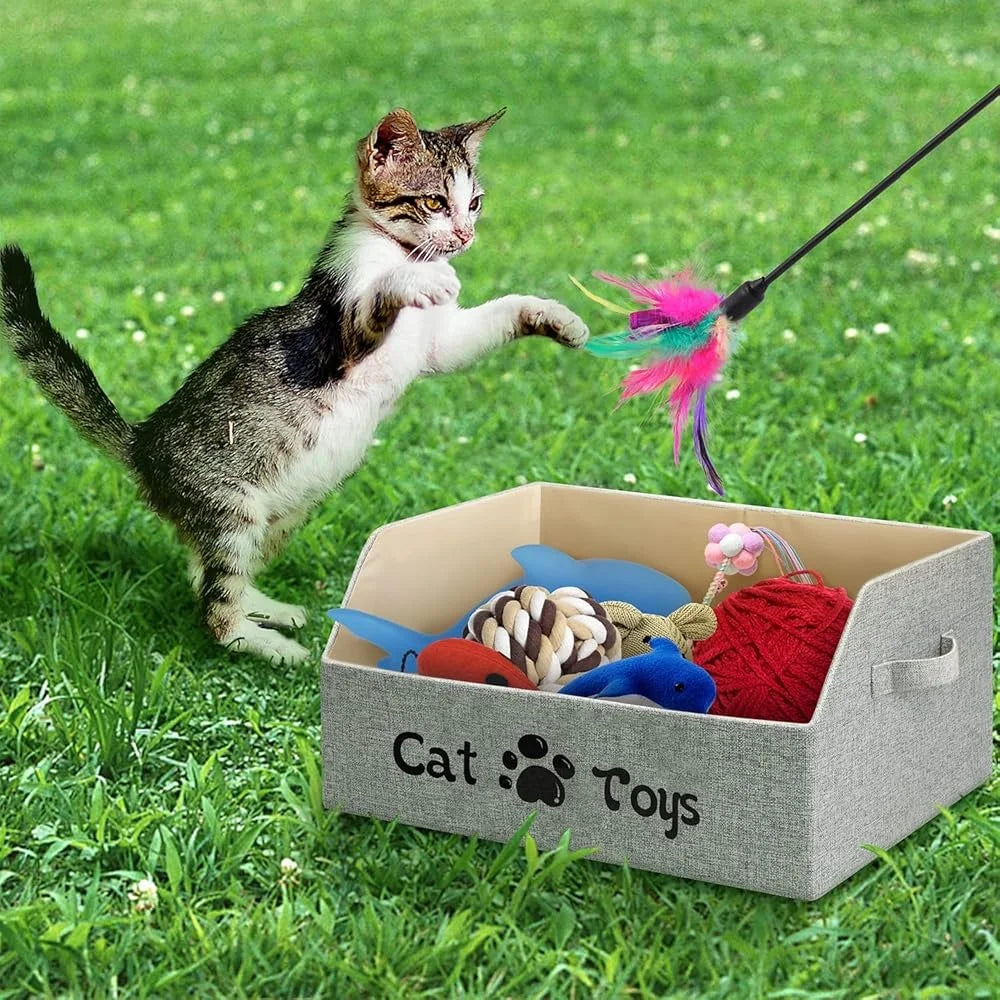 2X Thick Large Cat Toy Storage Basket Foldable Organizing Cat Toys Bed Kitten Toy Bin Durable Dirt-resistant Collapsible Pet