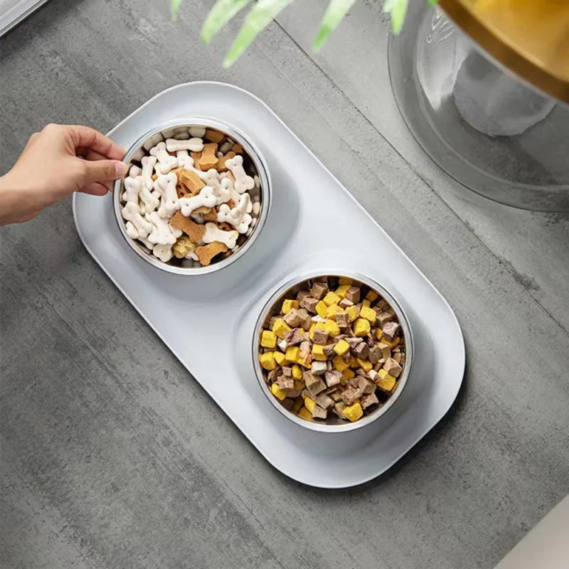 Stainless Steel Double Cat Dog Bowl Cat Food Container Plastic Non-slip Base Pet Water Feeder Tilt Safeguard Neck Puppy Cat Bowl