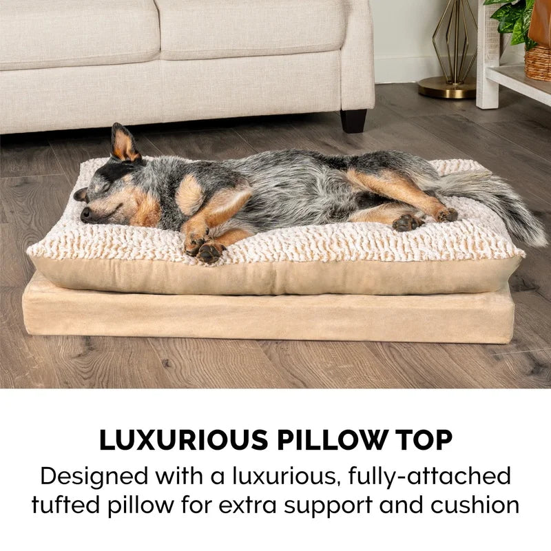 Orthopedic Dog Cat Bed Faux Fur Pillow Top Non-Slip Supportive Mattress Easy Clean Soft Bedding