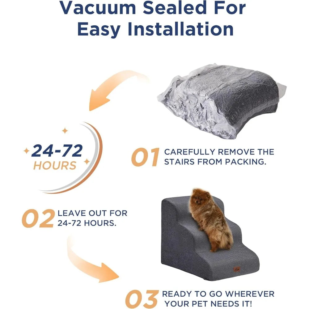 Gray Curved Dog Stairs Ramp for High Beds 28.7" H, 5-Step Dog Steps for Small Dogs and Cats, Pet Stairs for High Bed Climbing, N