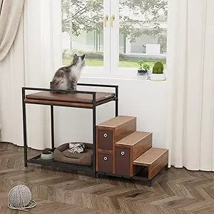 Dog Window Perch, Pet Bunk Bed with Multi-Level Platform, Non-Slip Cat Window Perch with Stroage Drawers, Dog Perch to Look Out