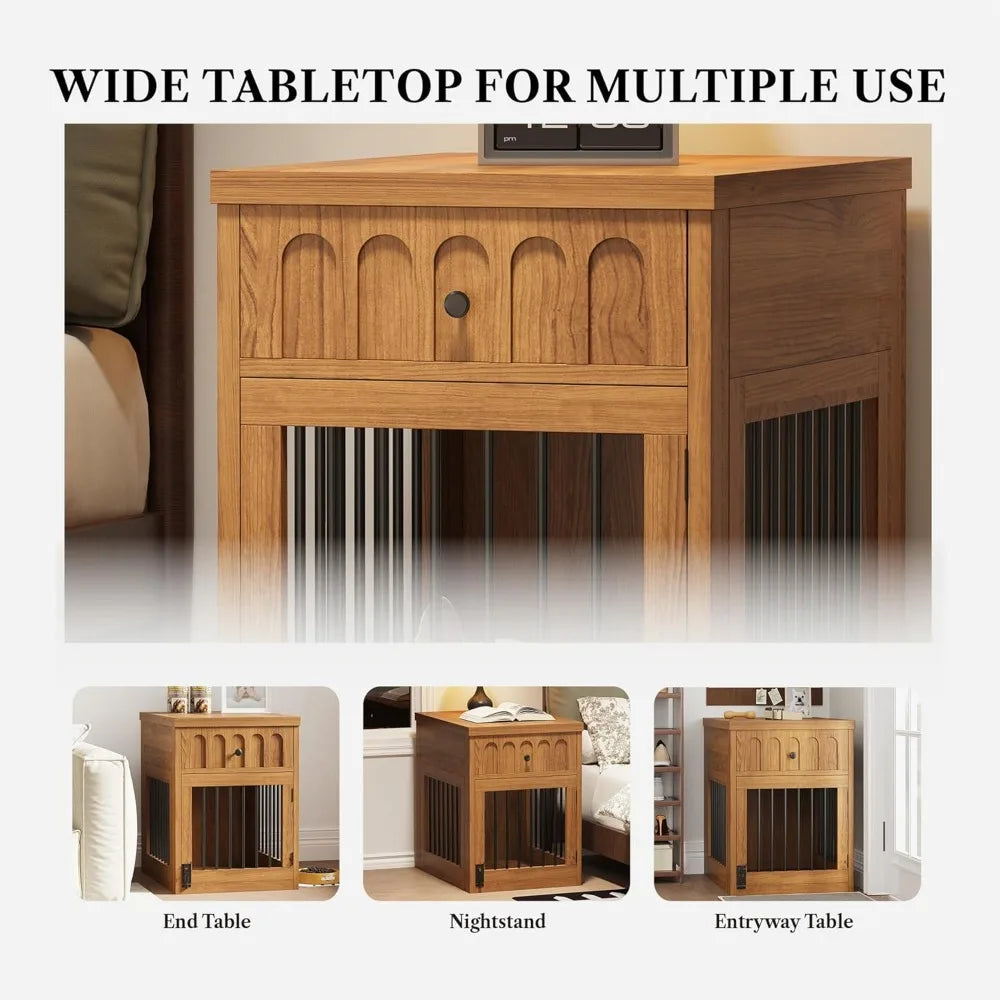 Dog Crate Furniture for Small Dogs, Wooden Dog Kennel with Drawer, Indoor Pet Crate End Table with 1.18-inch Tabletop, Decorativ