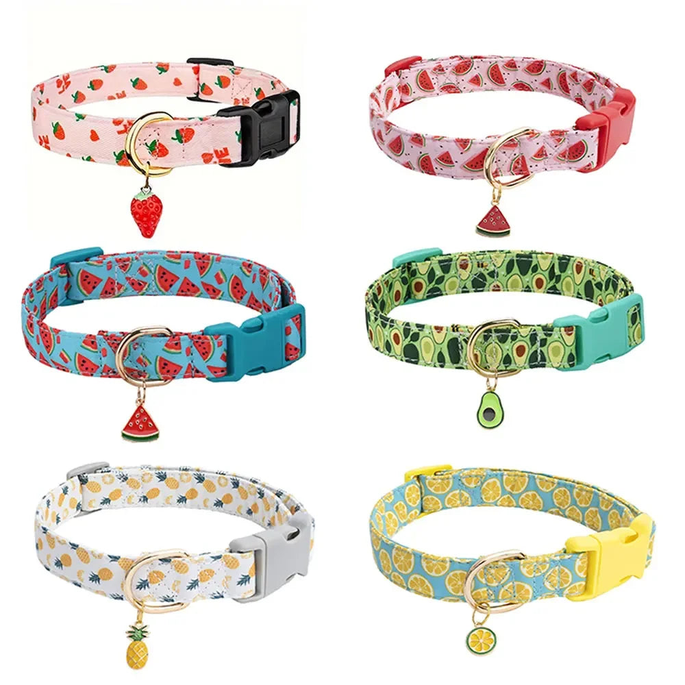 fruit pattern Pet dog collar with Fruit metal pendant do for Cat Puppy Dog Kawaii dog collar Puppy Cute cat collar