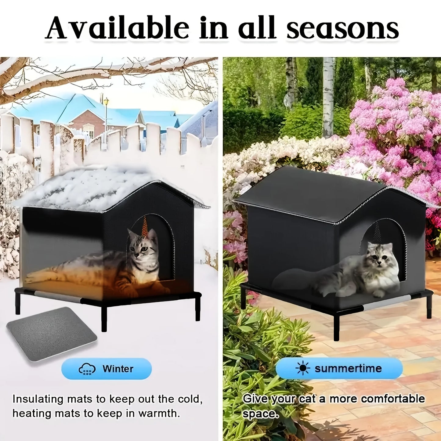 Outdoor Cat House with Shelf and Cushion Foil Insulation Throughout Stray Cat Warmer Cave Bed Cat Shelter for Kittens Winter