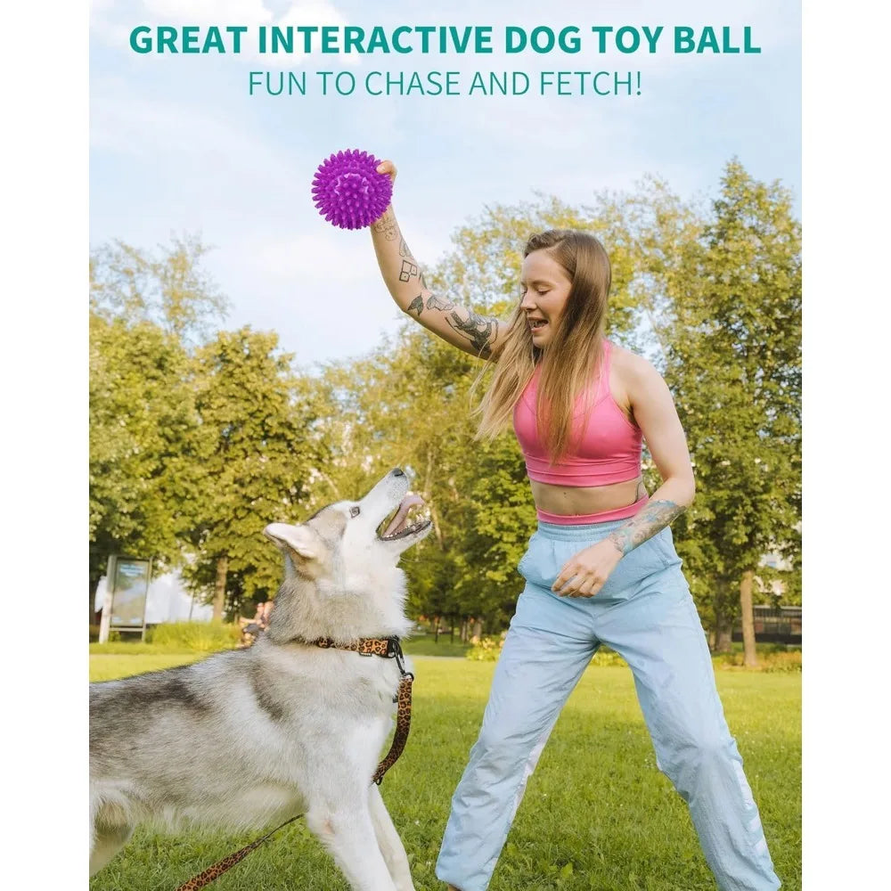 Heavy Duty Squeaky Dog Ball for Medium Large Dogs, Spikey Dog Ball Toys for Clean Teeth and Training