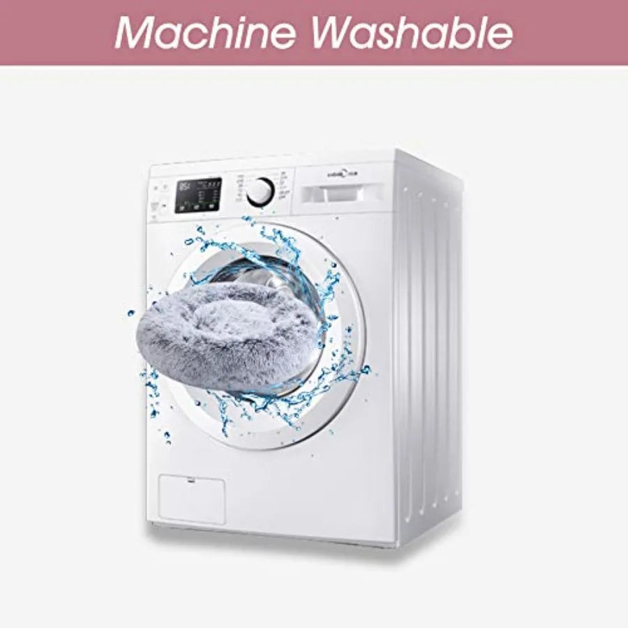 Calming Soft Round Dog Cat Bed AntiAnxiety Donut Cuddler Warming Cozy Fluffy Faux Fur Plush Cushion Bed for Small Medium Dogs a