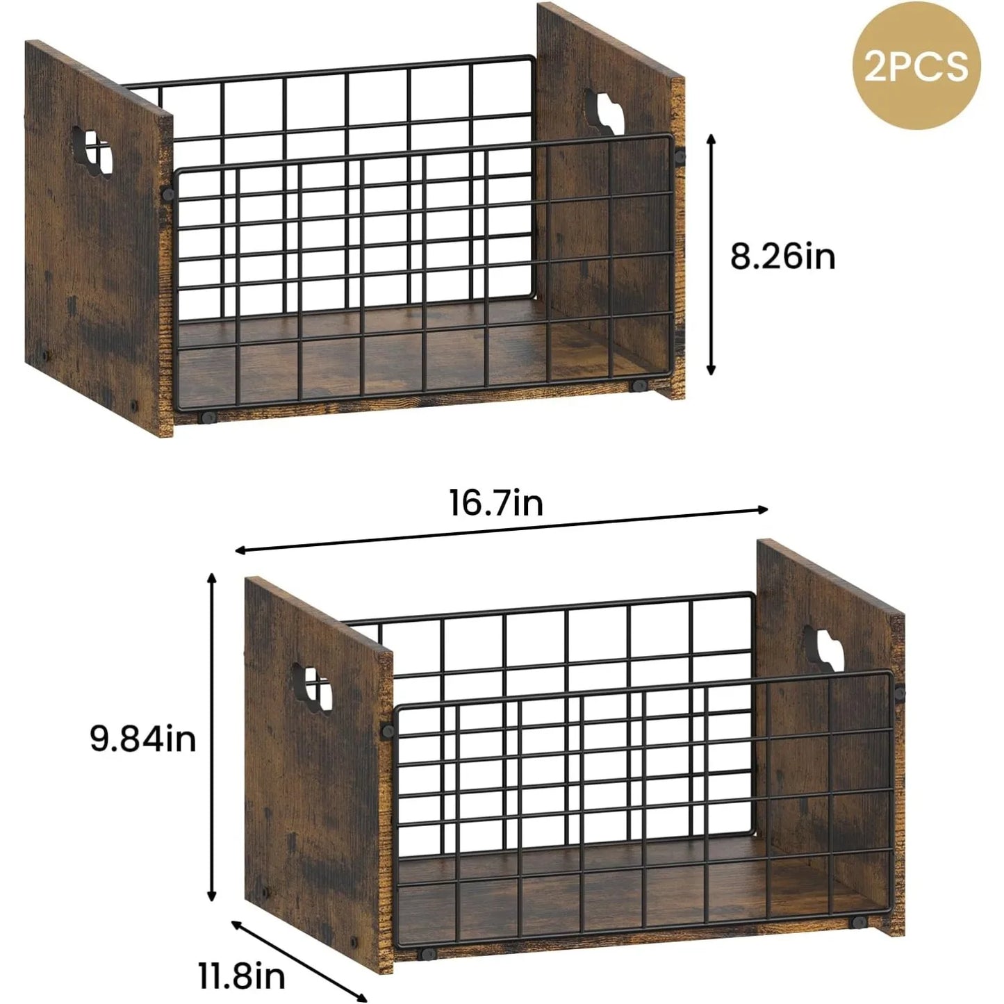 Metal & Wood Dog Toy Organizer | Heavy-Duty Basket w/ Dividers for Toys/Leash | Small Dogs & Puppy Pet Storage