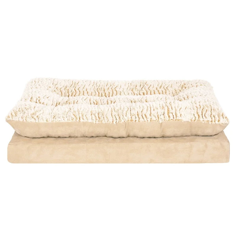 Orthopedic Dog Cat Bed Faux Fur Pillow Top Non-Slip Supportive Mattress Easy Clean Soft Bedding