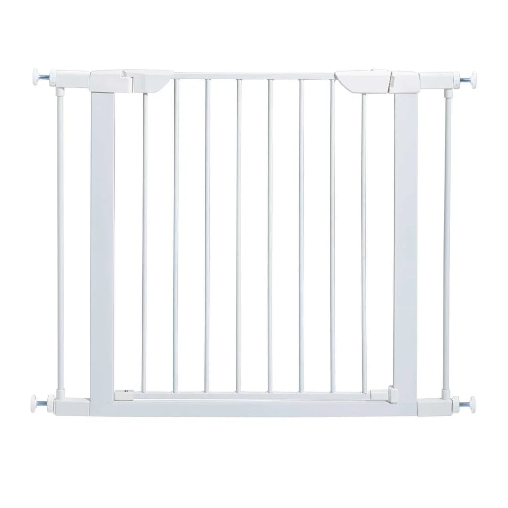 Walk-Through Steel Pet Gate Pressure Mounted Expandable Dog Gate Durable Secure Spring-Loaded Latch Easy One-Handed Operation