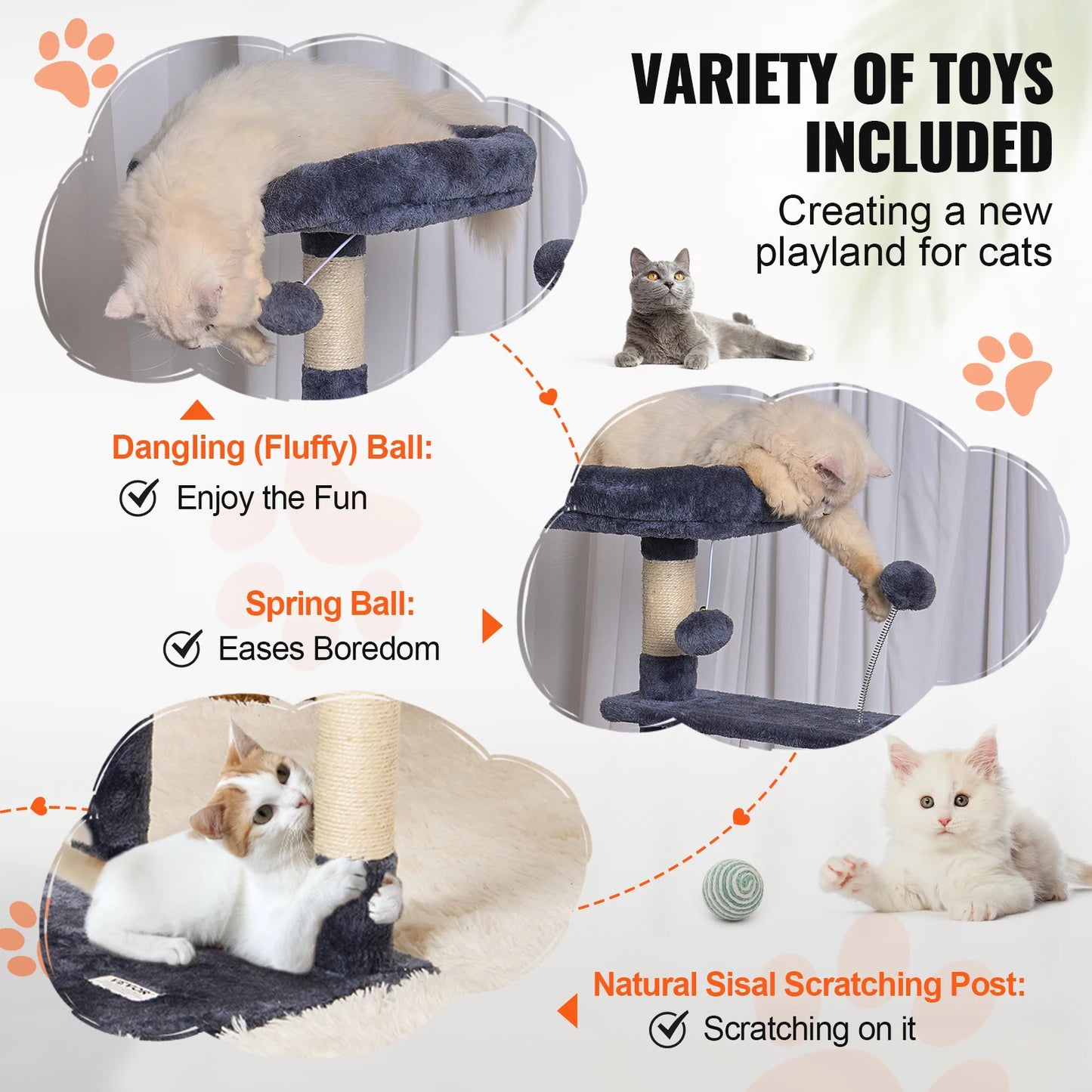 Cat Tree for Indoor Cats 45.2" Cat Tower with Cat Condo Sisal Scratching Post Hammock Top Perch Jumping Platforms Dark Grey