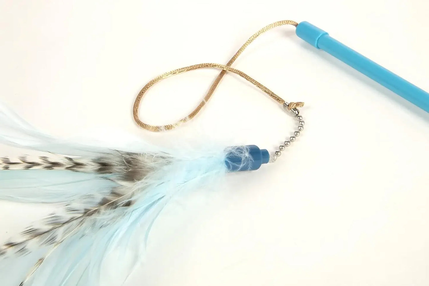 Feather Wand Cat Toy, Extendable Up to 24" - Blue, One Size