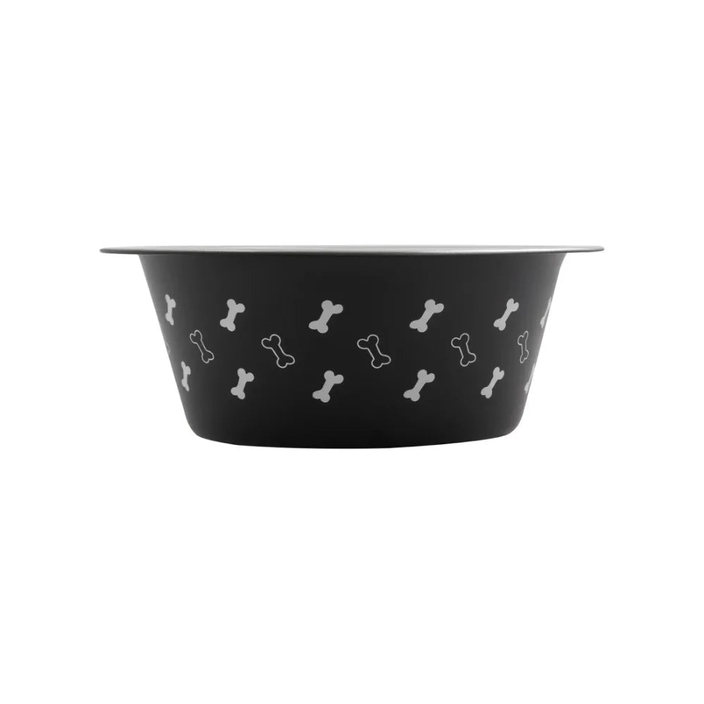 Medium Stainless Steel Dog Bowl, Black with Bones, 25.75 Fluid Ounces