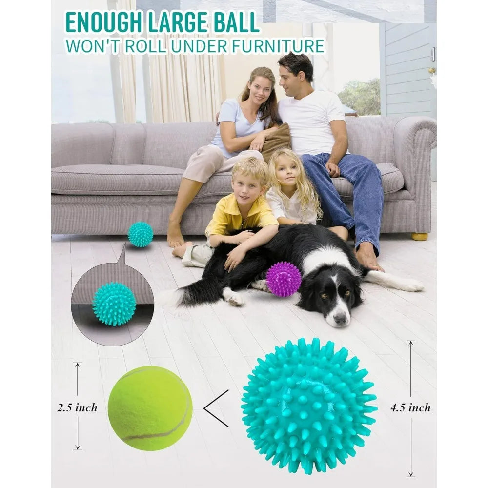 Heavy Duty Squeaky Dog Ball for Medium Large Dogs, Spikey Dog Ball Toys for Clean Teeth and Training