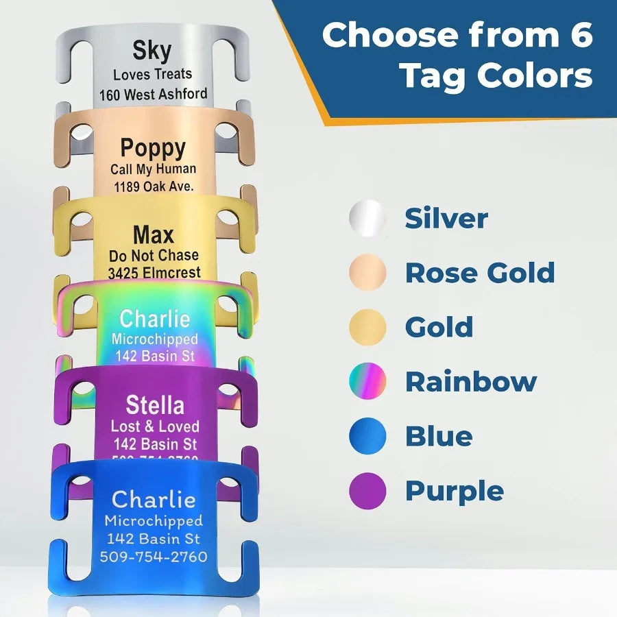 Personalized Dog Collar with Nameplate Adjustable Dog Collar with Custom Engraved Slide On Pet ID Tag in Stainless Steel for La