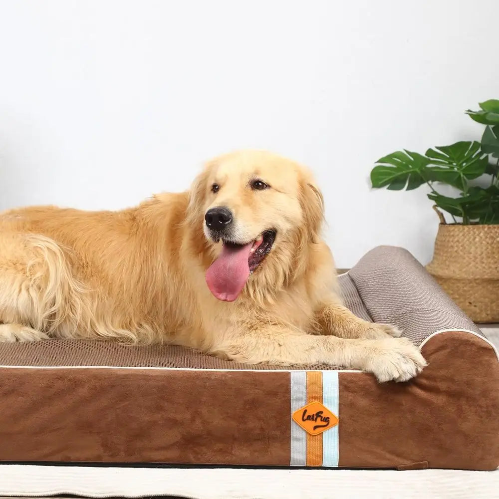 Extra Large Orthopedic Dog Bed - 50 x 36 x 10 Brown, Waterproof & Removable Cover