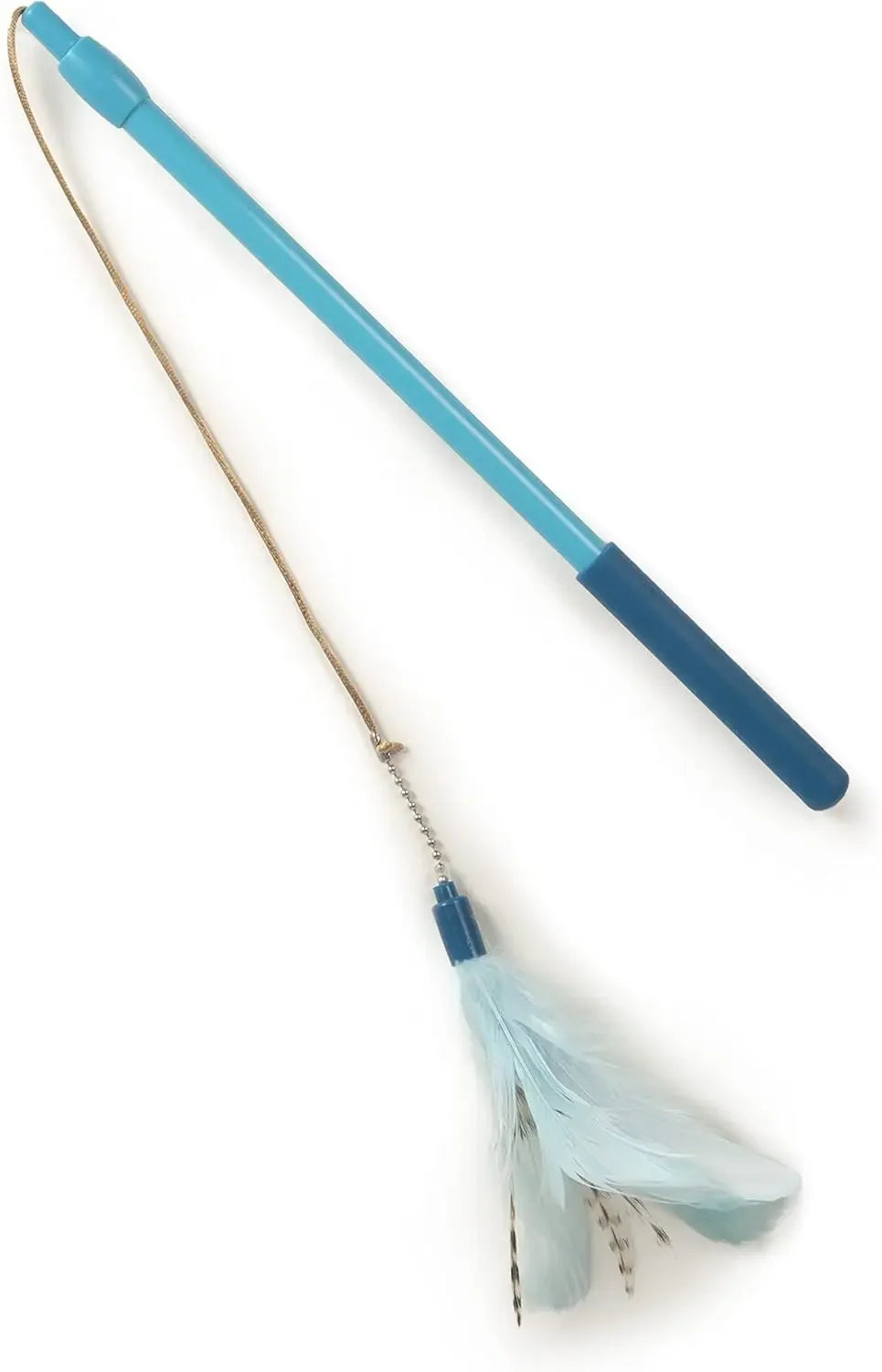 Feather Wand Cat Toy, Extendable Up to 24" - Blue, One Size