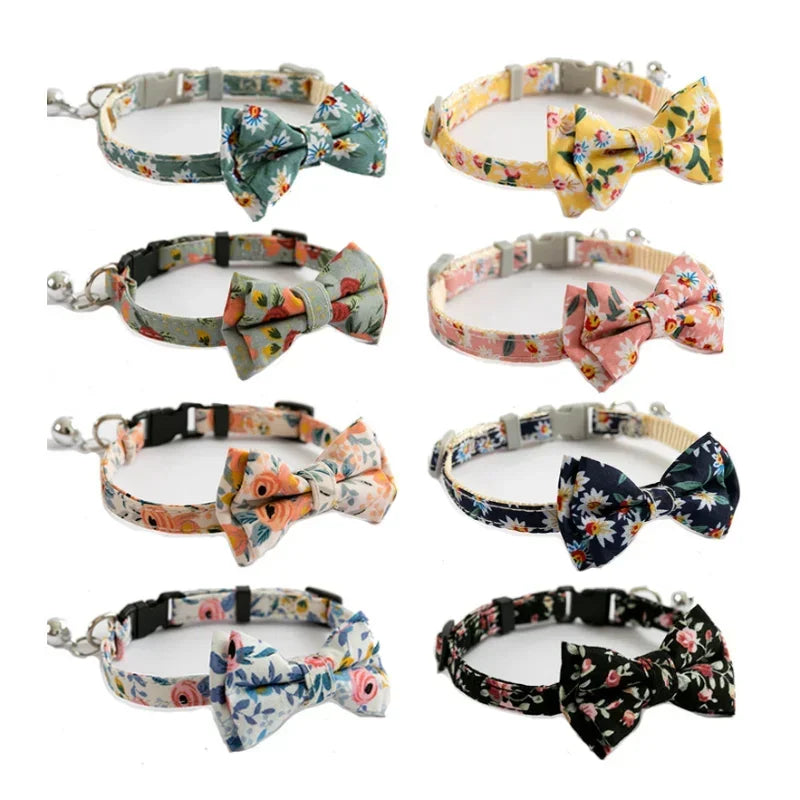 Dog Middle Pink Cat Blue Neck Lovely for Strap Collar Bowknot Tie Print Cotton Cute Fabric Sunflower Small Pet Daisy Dog Bow