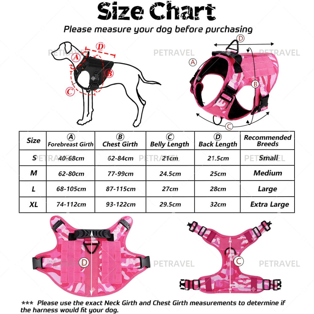Military Pink Camouflage Dog Harness For Large Medium Dogs Harnesses Leash Adjustable Pet German Shepherd Tactical Training Vest