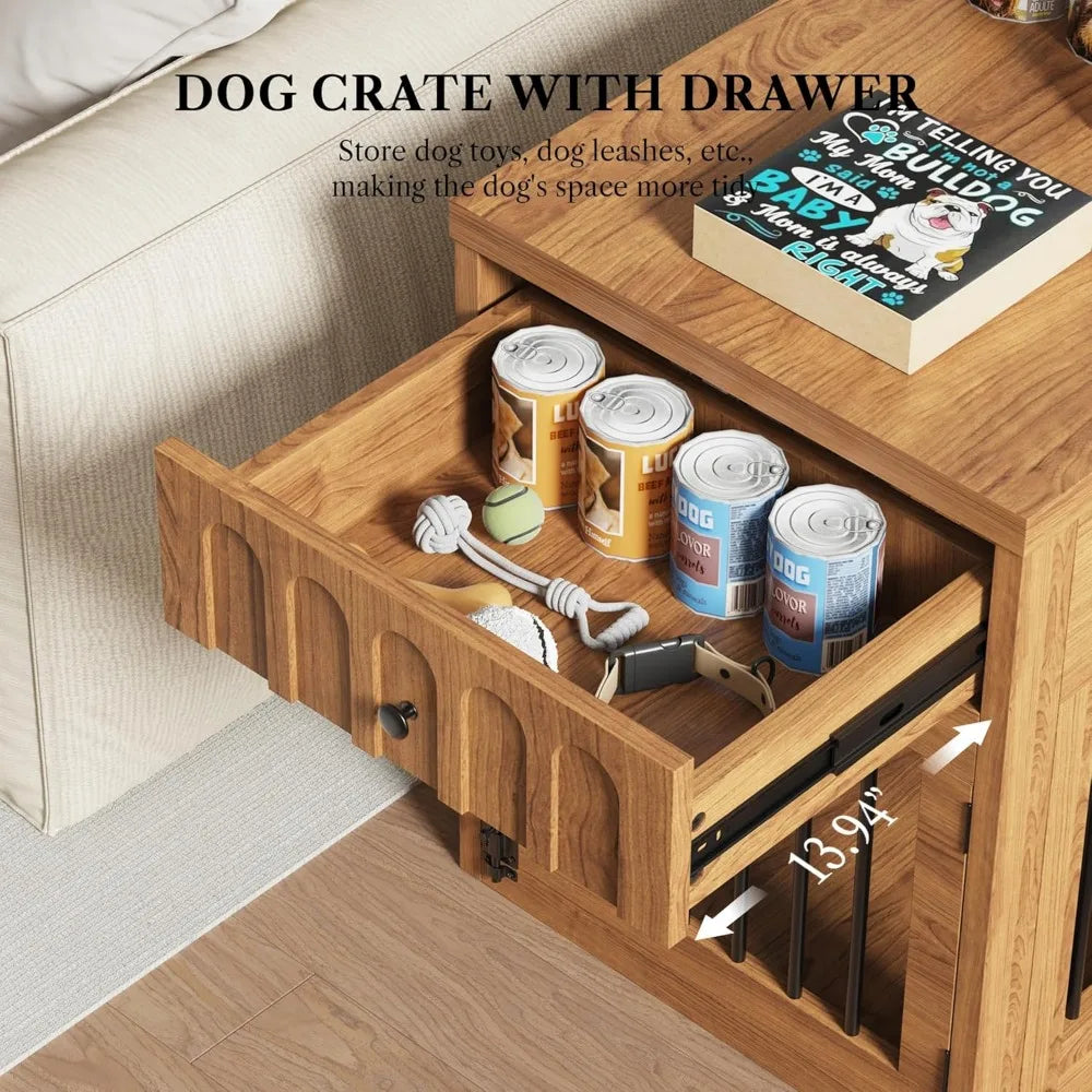 Dog Crate Furniture for Small Dogs, Wooden Dog Kennel with Drawer, Indoor Pet Crate End Table with 1.18-inch Tabletop, Decorativ