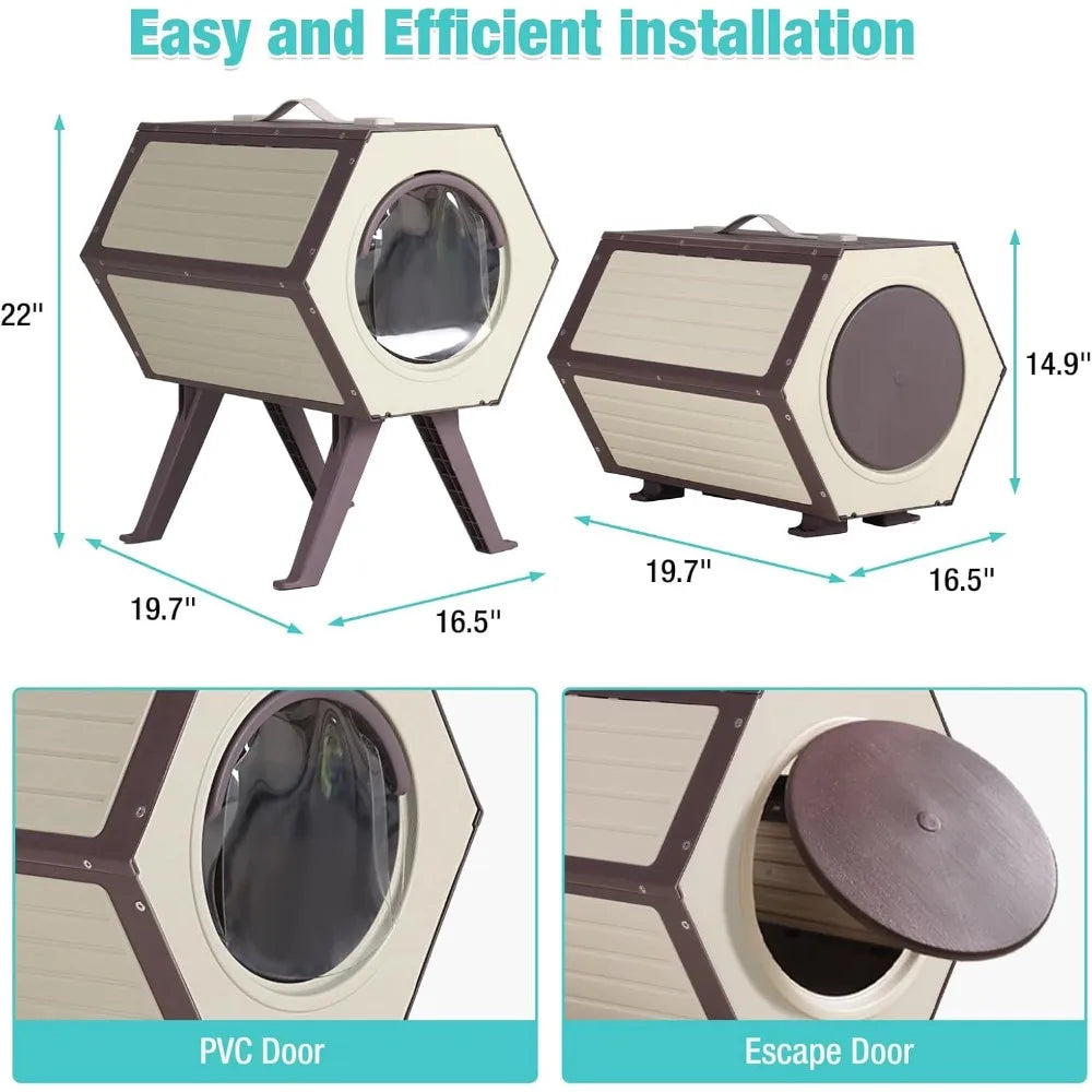 Heated Outdoor Cat Shelter with Temperature Control and Time Adjustment, Weatherproof Feral Cat House for Indoor and Outdoor Use