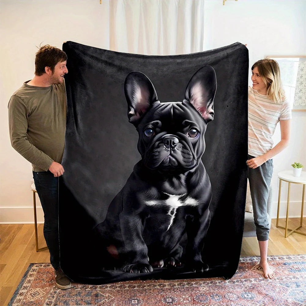 Flannel Fleece Throw Blanket with Cute Black French Bulldog Print - Digital Printing, Reversible, Soft Polyester, Non-Shedding,