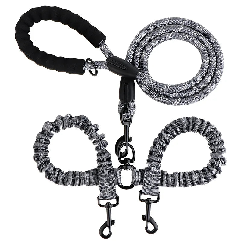 Pet Dog Double Leashes Elastic Rope Two Heads Nylon Two Dogs Collars Harness Leads Dog Leashes Dogs Leash Way Coupler Walk Two