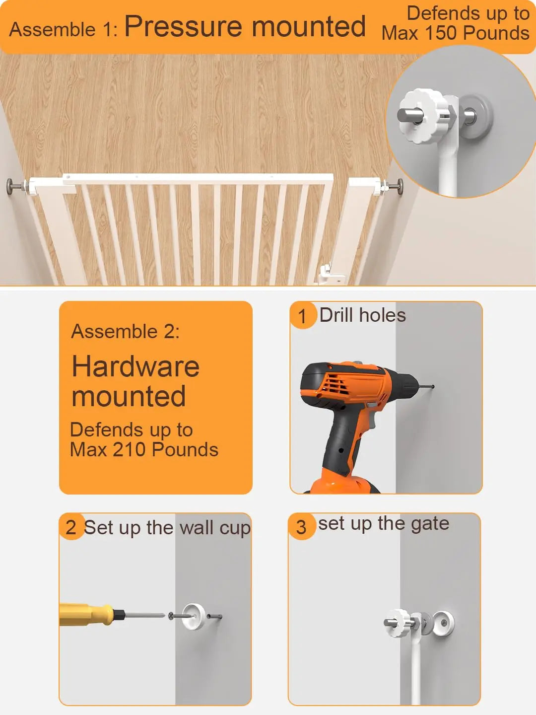 71" Extra Tall Cat Gate 29.5-40.6 Wide Pet gate with Small Cat Door,Pet Gate NO Drilling Pressure Mount Kit for Cats and Dogs