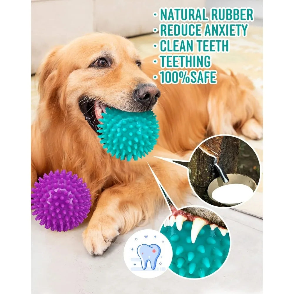 Heavy Duty Squeaky Dog Ball for Medium Large Dogs, Spikey Dog Ball Toys for Clean Teeth and Training
