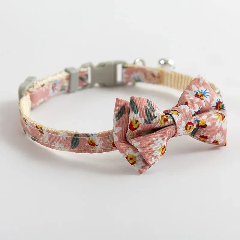 Dog Middle Pink Cat Blue Neck Lovely for Strap Collar Bowknot Tie Print Cotton Cute Fabric Sunflower Small Pet Daisy Dog Bow