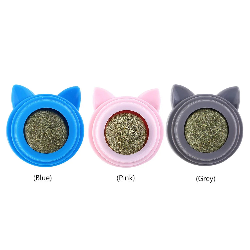 Rotatable Catnip Ball Natural Safe Catnip Edible Lick Balls with Transparent Cover Catnip Balls Toy for Cats Pet Treats Supplies