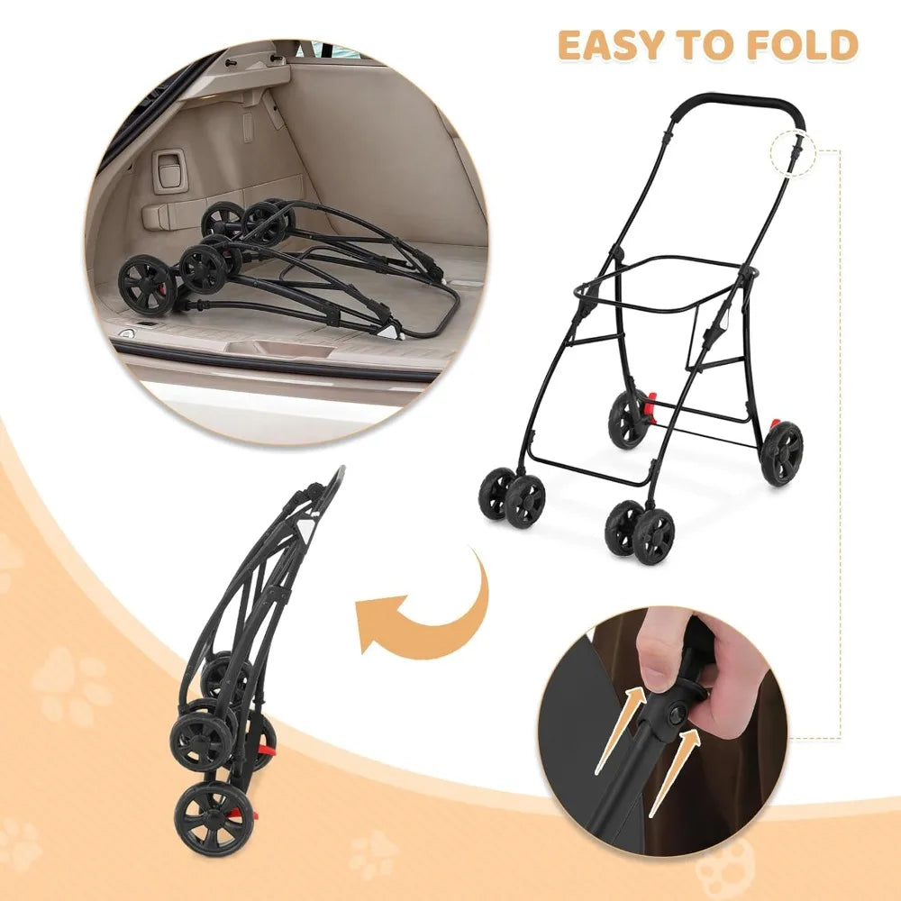 Double Dog Stroller with 2 Detachable Carrier Bags, 4-Wheel Folding Pet Travel Strolling Cart with Storage Pocket for S