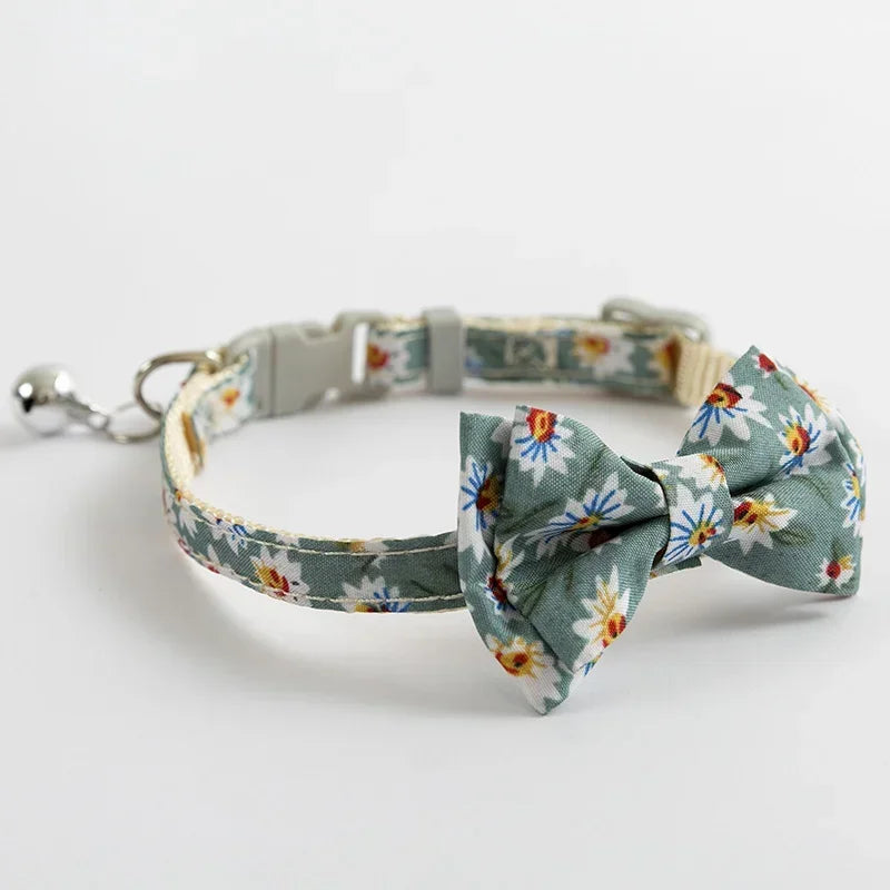 Dog Middle Pink Cat Blue Neck Lovely for Strap Collar Bowknot Tie Print Cotton Cute Fabric Sunflower Small Pet Daisy Dog Bow