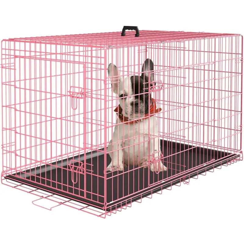 Large Dog Crate Kennel for Medium Large Dogs Metal Dog Cage Double-Door Folding Travel Indoor Outdoor Puppy