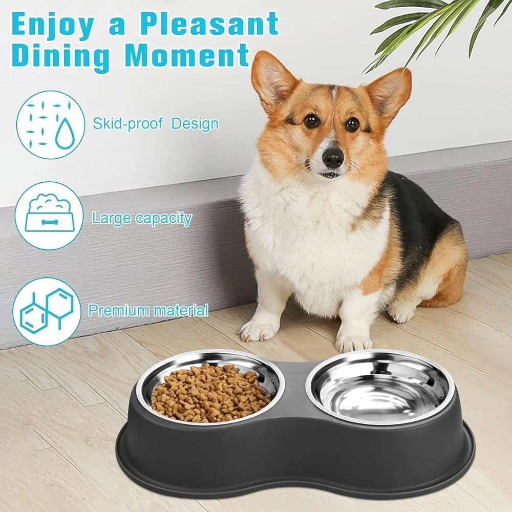 Double Dog Bowls Stainless Steel Non-Slip Resin Feeding Station Pet Water Food Feeder Medium Dogs Cats Puppies Anti-Skid