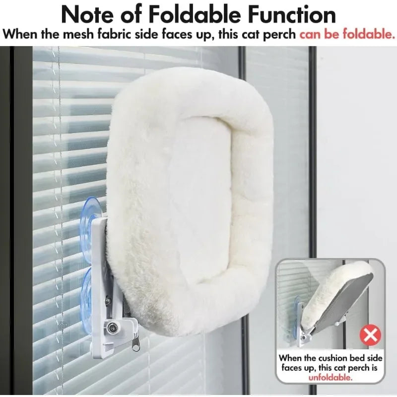 Cordless Cat Window Perch, Cat Hammock for Window with 4 Strong Suction Cups, Solid Metal Frame and Soft Cover