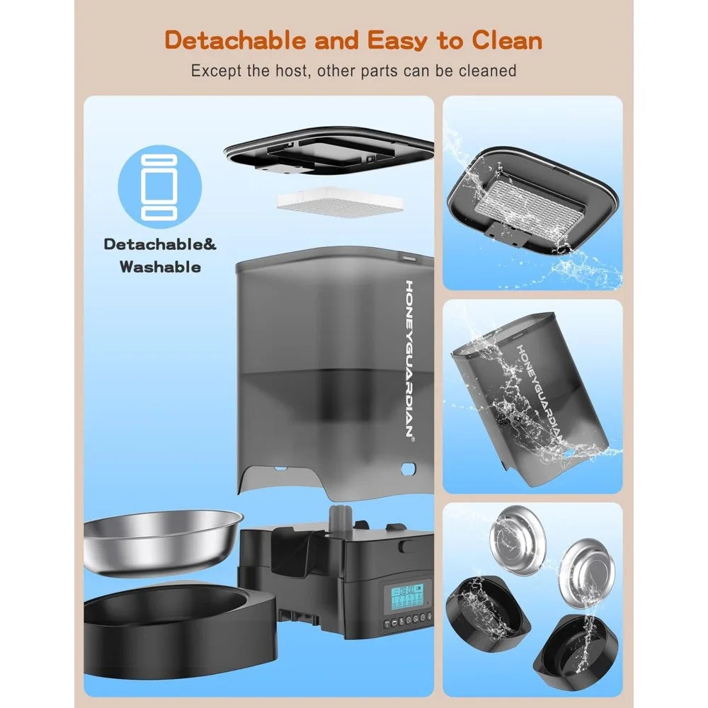 3.5L Automatic Cat Feeder for Two Cats, Food Dispenser with Stainless Steel Bowl,Timed Cat Feeder Programmable 1-6 Meals Contro