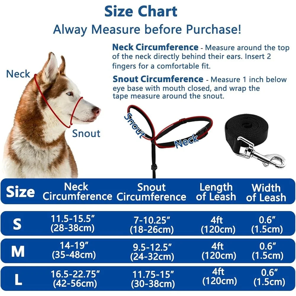 Adjustable Dog Head Collar Head Halter Pulling Gentle Control Includes Leash Training Guide Suitable Walks Parks Vets