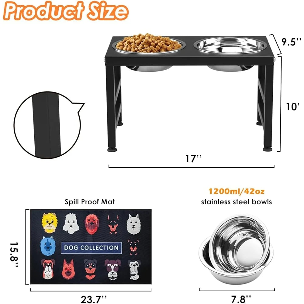 Metal Elevated Dog Bowls with Raised Stand and Spill-Proof Mat Large and Medium Dogs Comfortable Feeding Height with Stainless