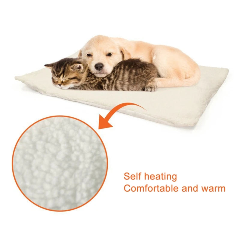 Pet Dog Cat Heating Pad Winter Auto-Heating Blanket Warming Plush Bed Cushion with Thermal Body Heat Reflecting Cord Pad 60x45cm