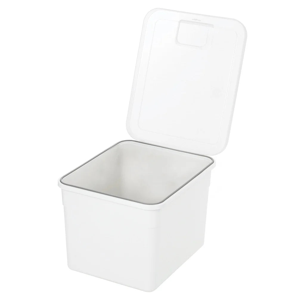 Pet Food Storage Container Medium with Hinged Lid Measuring Cup Dogs Cats Small Animals Stackable Durable Plastic