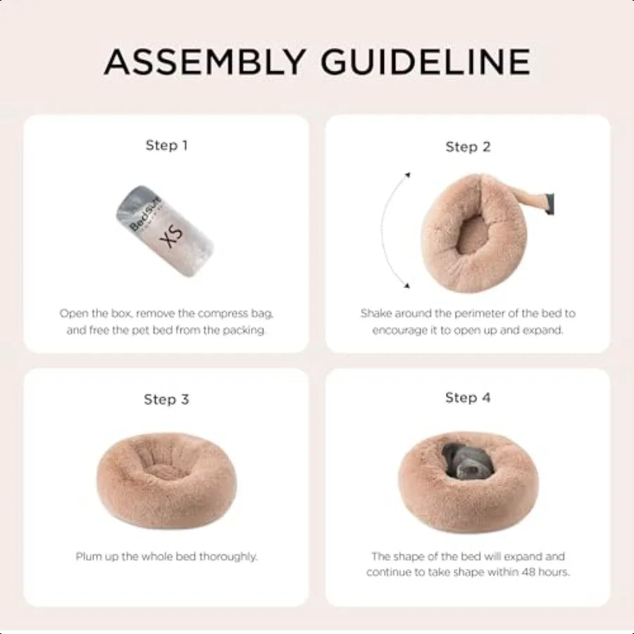 Calming Dog Bed for Small Dogs Donut Washable Small Puppy Bed 23 inches AntiSlip Round Fluffy Plush Faux Fur Large Cat Bed Fits