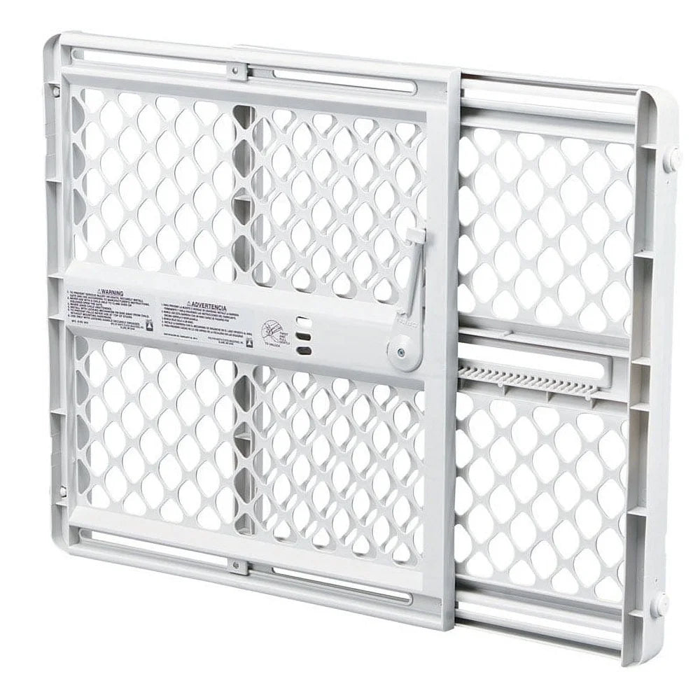 Universal Plastic Pet Gate Expandable Pressure Mount 26in to 42in 5 Ways Usage Durable Rounded Edges Safety Barrier