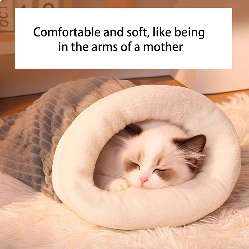Winter Warm Enclosed Cat Sleeping Bag - Semi-Enclosed Cave Design for Kittens/Cats, Cozy Fleece Lined Pet Bed for Cold Weather,