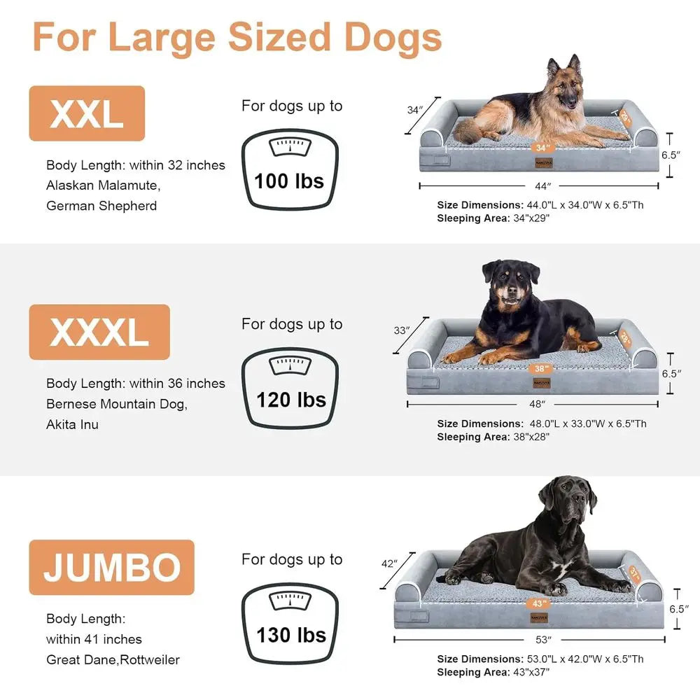 Orthopedic XL Washable Dog Bed with Memory Foam & Waterproof Removable Cover for Large & XLarge Dogs