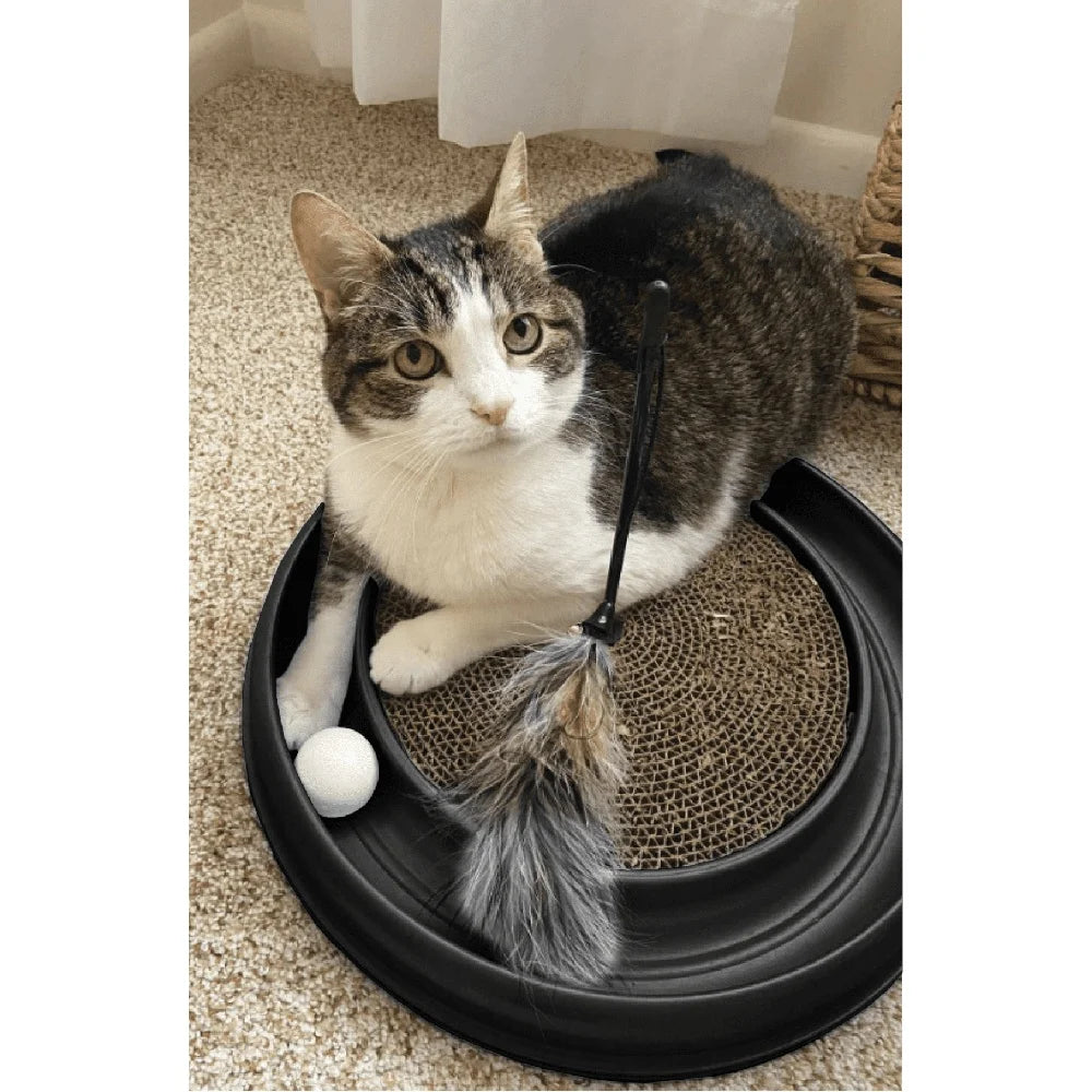 Scratcher Interactive Cat Toy and Scratcher Engaging Ball Track Durable Replaceable Scratch Pad Non-Skid Feet Feline Fun