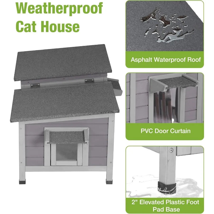 Heated Cat House for Outside Insulated Cat House Outdoor Weatherproof with Bite-Resistant Wires Electric Heating Mat 2 Access D