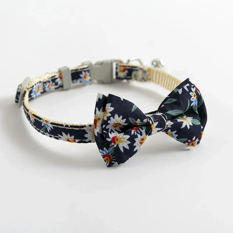 Dog Middle Pink Cat Blue Neck Lovely for Strap Collar Bowknot Tie Print Cotton Cute Fabric Sunflower Small Pet Daisy Dog Bow