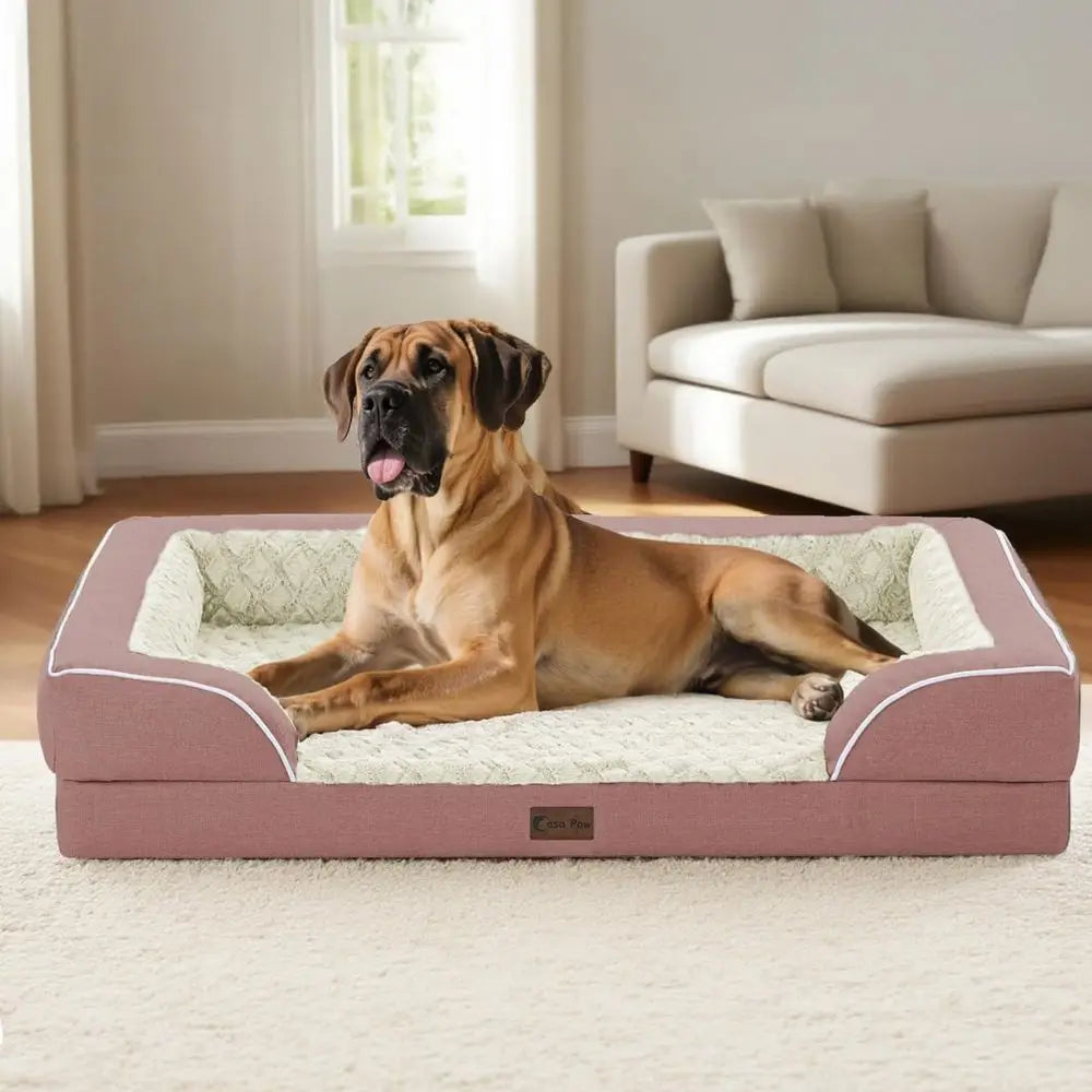 Extra Large Orthopedic Dog Bed, Waterproof Memory Foam, 45x35 Inches, Non-Slip, Removable Cover, Pink